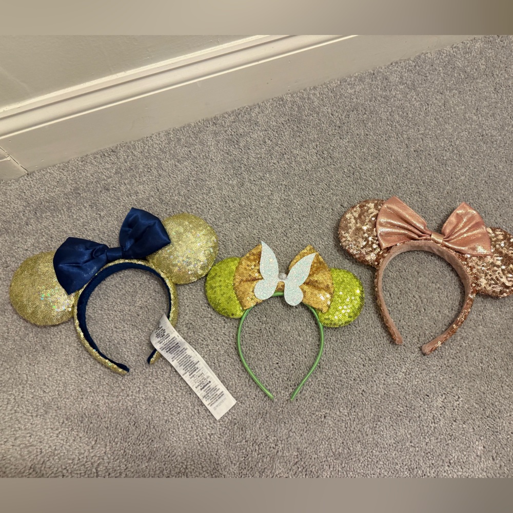 3 Disney Mickey Mouse Ears - Retired Rose Gold, 50th Anniversary, and Tinkerbell